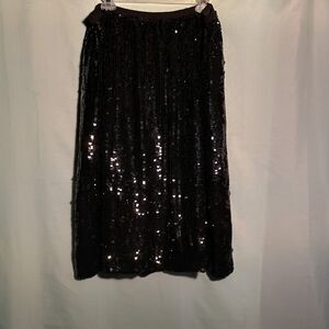 Black Sequin Midi Skirt – Sparkly Party Skirt – Elastic Waist – Size 10